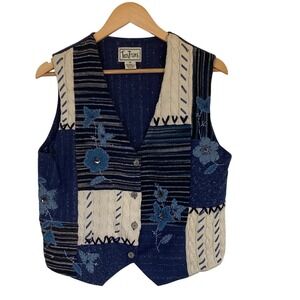 TanTrums Womens Blue Cream Patchwork Grannycore Vest‎ Size M Cottagecore Boho